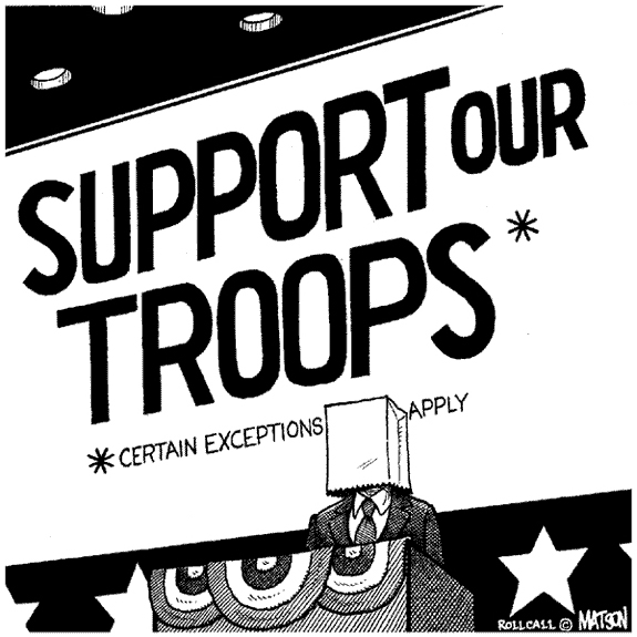 cartoon support our troops (footnote: certain exceptions apply)