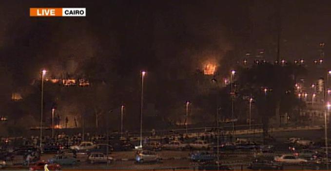 The headquarters of the National Democratic Party is burning in cairo