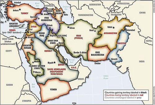 redrawn map of the Middle East at the height of neocon illusions